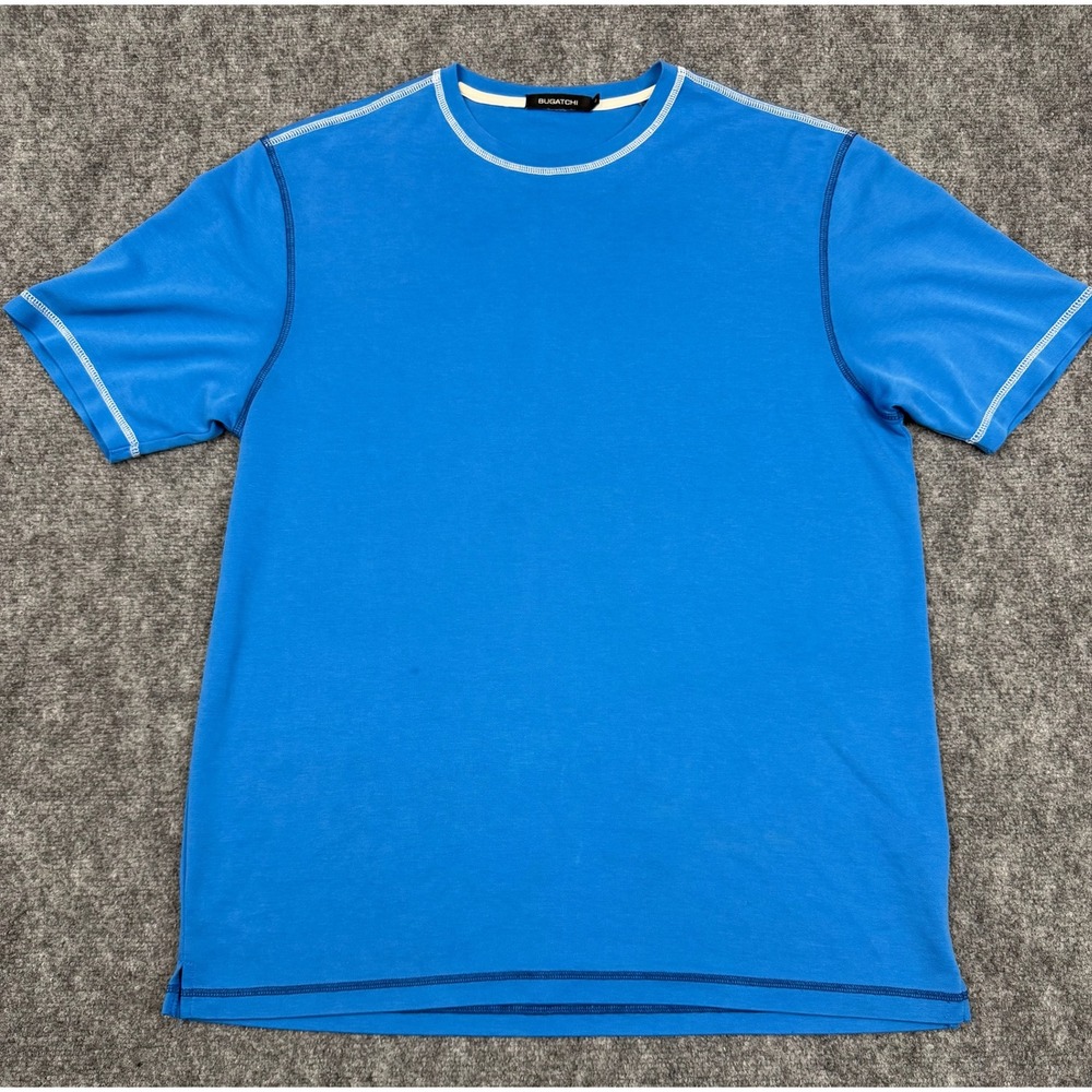 Bugatchi Mens Blue Modal Blend Short Sleeve Crewneck T-Shirt Contrast Stitch L